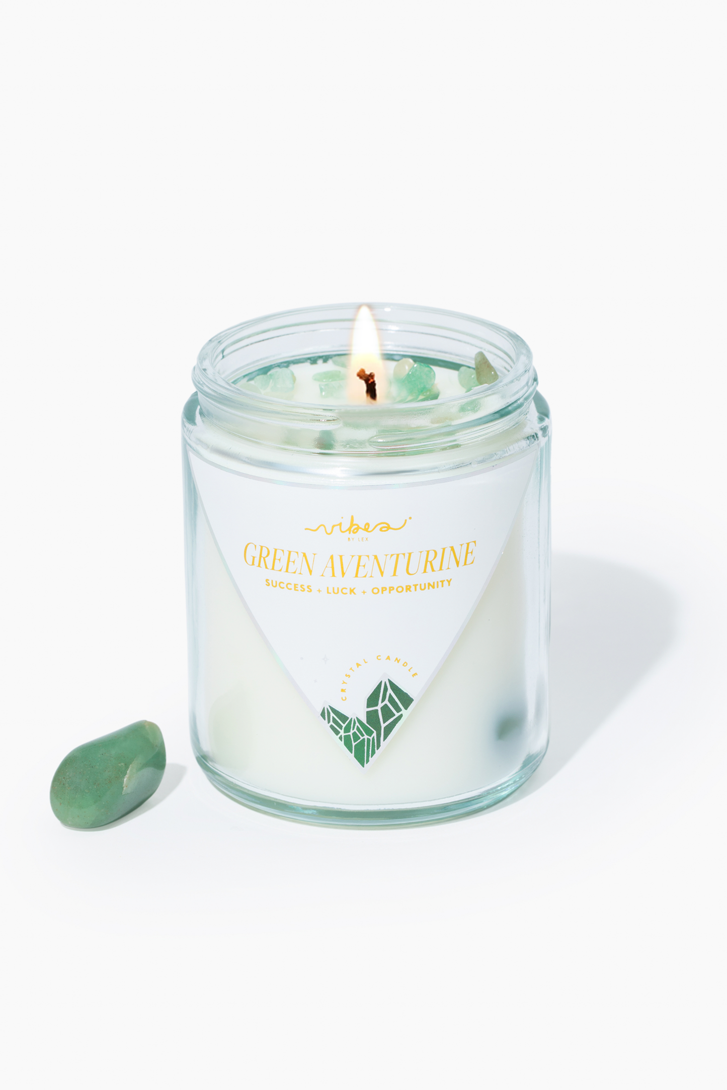 7.5oz Crystal Candle - Green Aventurine - Luck + Opportunity + Success